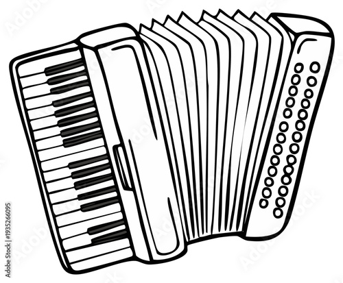 Accordion Outline Drawing Vintage Musical Instrument Detailed Illustration