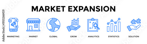 Market Expansion Icon Set Collection Pack Banner Web Vector Illustration  Concept Containing Expand Market Reach Using Insight Driven Growth Strategy