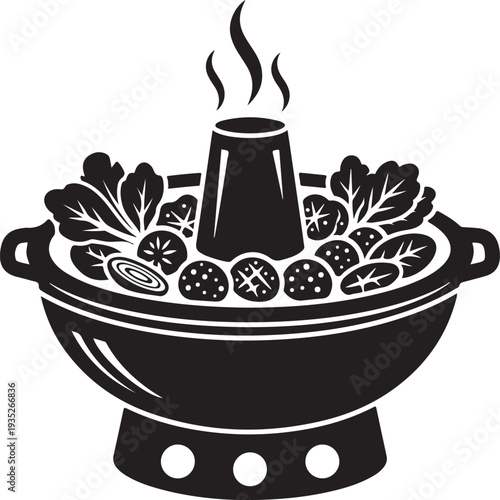 Asian hotpot, hot pot or steamboat flat icon for food apps and websites