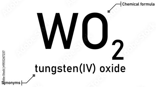 Tungsten (IV) oxide chemical formula with callout titles