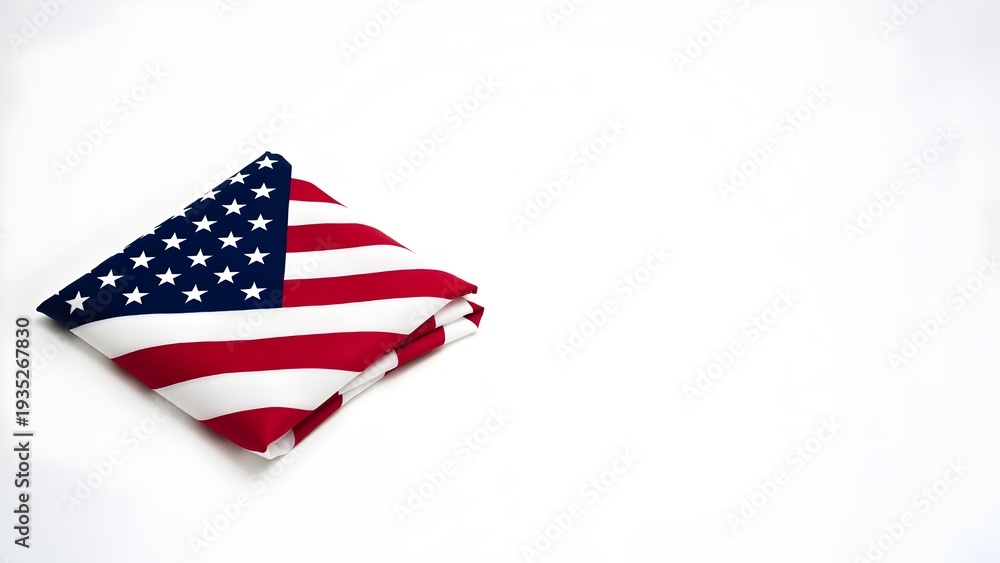 Fototapeta premium A folded American flag on a simple backdrop, representing patriotism and national pride.