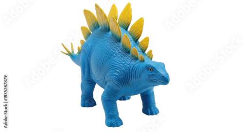 Isolated Stegosaurus figurine toy against plain backdrop shows Jurassic era herbivore species