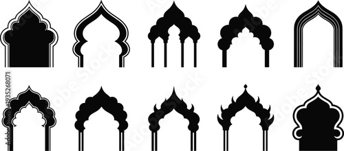 Black Silhouette Collection Of Islamic Arabic Arch Windows And Oriental Doorway Frames For Ramadan Kareem Mosque And Middle Eastern Design