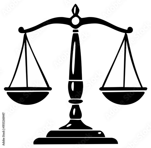 Classic Scales of Justice Symbolizing Equilibrium Law and Legal Concepts in Black and White Illustration