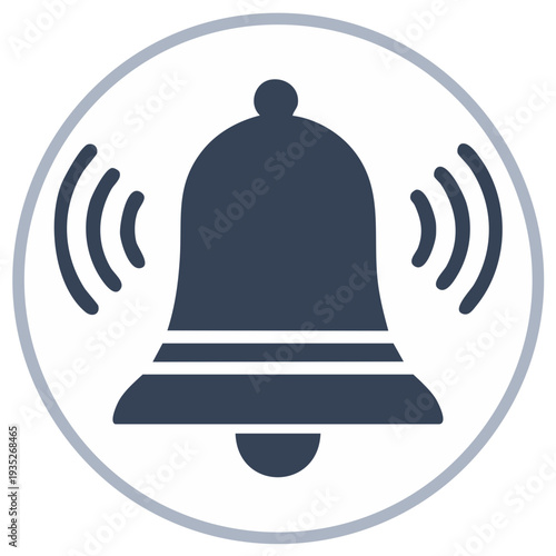 Alert icon ringing bell inside circle with sound waves, notification, simple modern style