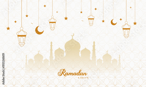 Ramadan Mubarak Banner Islamic Mosque Lantern Pattern Background