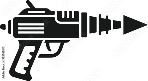 A vintage style ray gun vector illustration in a dark silhouette on a transparent background