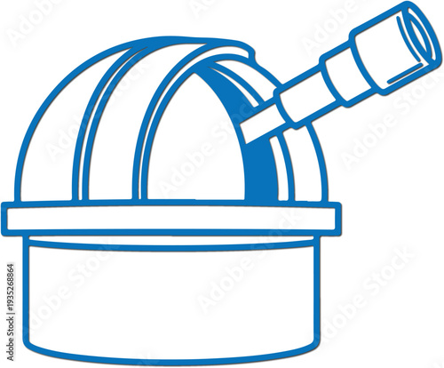 An astronomical observatory dome with a telescope peeking out, depicted as a blue outline vector icon