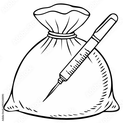 Medical syringe piercing a money bag illustration, concept of healthcare cost