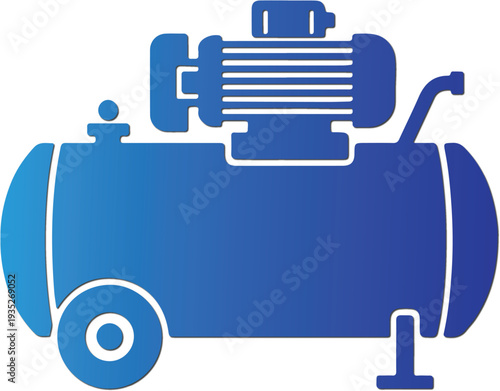 Blue air compressor icon with electric motor and pressure tank on wheels