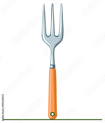 Illustration of a Garden Fork with an Orange Handle and Silver Tines