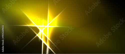 Bright yellow light burst radiates from center. Dark background creates dramatic contrast, emphasizing illumination. Golden hues dominate scene.