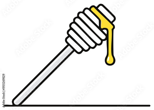 Dripping honey dipper stick illustration with clean lines and a white background