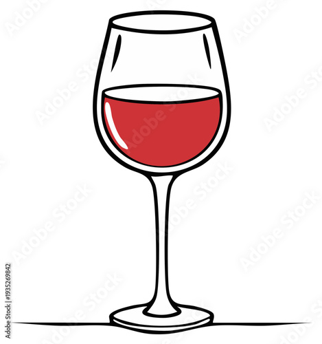 Cartoon illustration of a wine glass filled with red liquid.