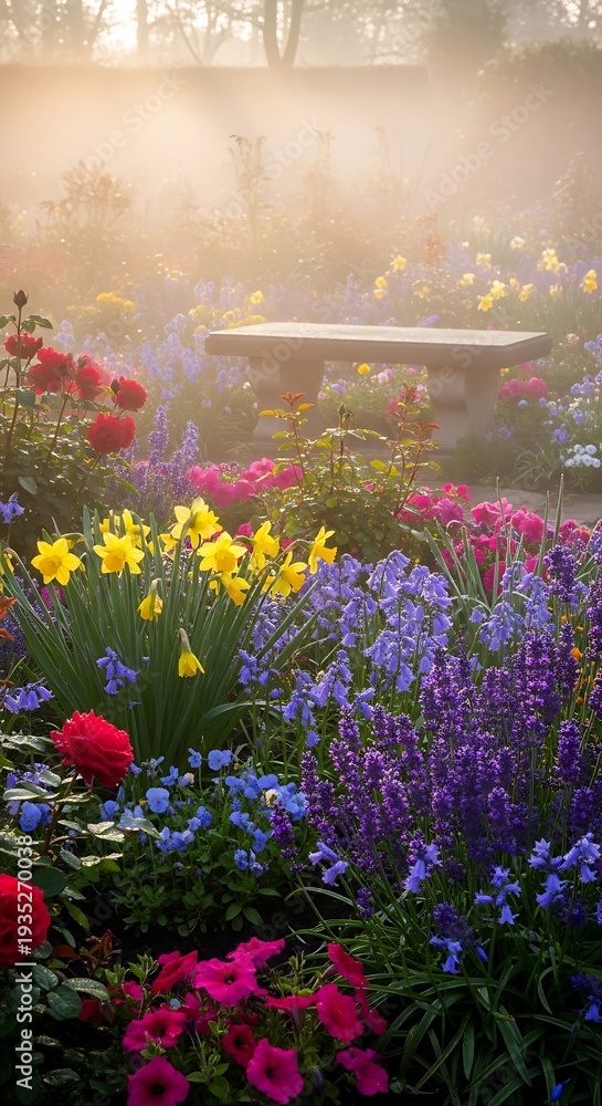 Obraz premium Vibrant Flowers in a Serene Garden Setting.