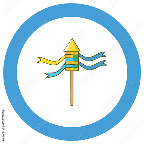 Diwali fireworks popper flat vector icon isolated in circle, Indian holiday