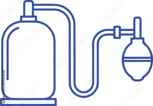 Industrial gas cylinder outline with blue line art pipe and valve connection showing chemical equipment