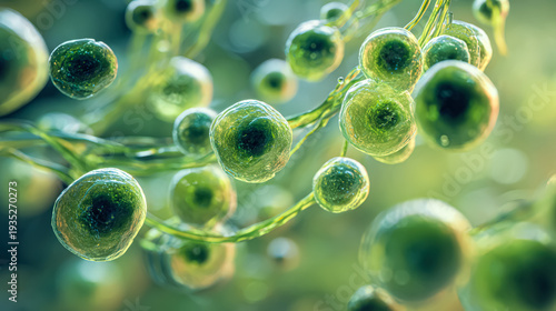 A detailed close up of vibrant green cells, showcasing their structure and interconnectedness in a natural environment.