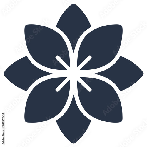 Symmetrical stylized dark blue eight petal flower icon vector illustration design