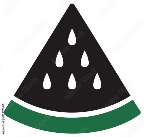 Iconic watermelon slice vector illustration with black flesh white seeds and green rind summer fruit