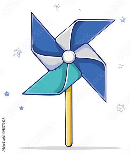 Bright blue and green pinwheel illustration a delightful spinning children's toy