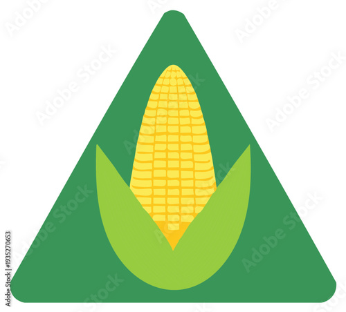 Ear of Corn with Green Husk in Triangle, Vector Illustration