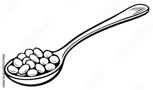 Illustration of a spoon filled with beans with black line art