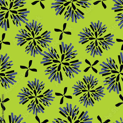 Seamless floral pattern, liberty ditsy print with cute large botany in retro folk style. Beautiful botanical design of hand drawn wild plants: flowers, leaves on black background. Vector illustration
