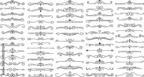 Vintage ornamental divider lines set with decorative flourishes and elegant calligraphic border elements collection