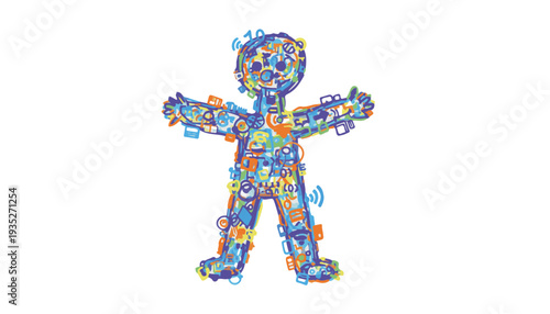 Abstract human silhouette digital cloud data representation for network connectivity business systems and futuristic global communications