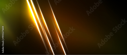Abstract background features diagonal golden light streaks. Dark shades dominate composition, creating dramatic effect. Minimalist design.