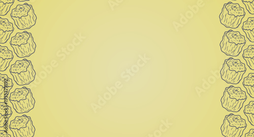 Dim Sum background Pattern. Shumai Dumpling Repeating Motif. Hand Drawn Outline Illustration. Monochrome And Color Variations. Asian Culinary Textile Packaging Design.