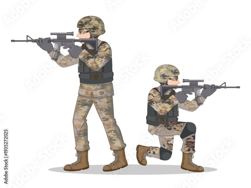 A soldier in camouflage uniform aiming a rifle during a military operation