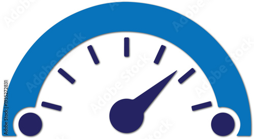 Speedometer gauge icon showing high performance with blue dial and dark needle for automotive dashboard