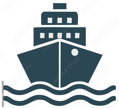 Abstract cruise ship or cargo vessel illustration on waves water travel and transport icon
