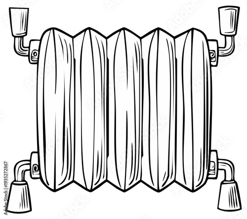 Black and White Illustration of a Classic Radiator on White Background
