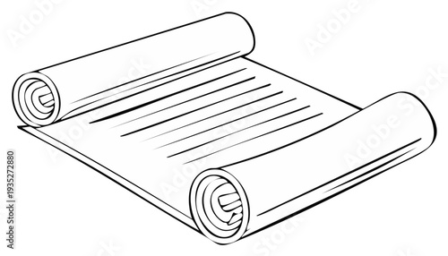 Open Scroll With Horizontal Lines On Blank Paper Document