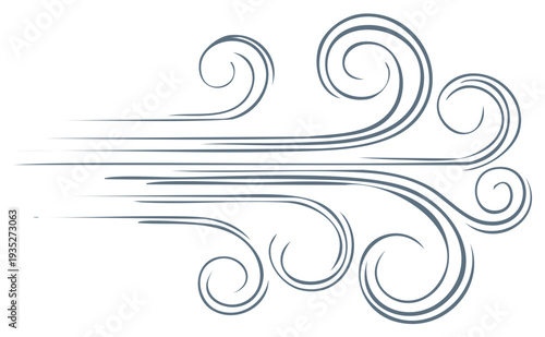 Stylized representation of flowing wind lines and swirling gusts in a graphic design