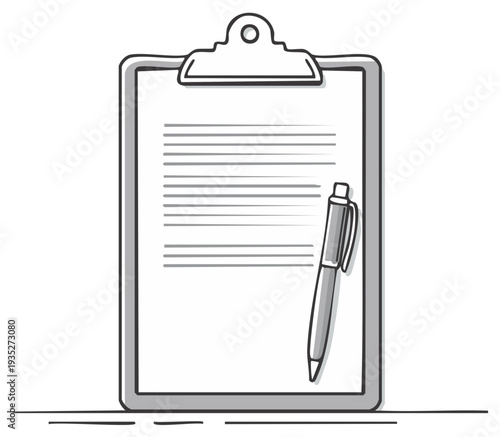 Illustration of a clipboard with a pen and document for taking notes or writing a letter