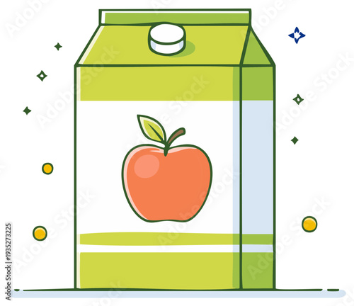 Apple juice carton with fruit label icon. Fresh and healthy beverage concept illustration.
