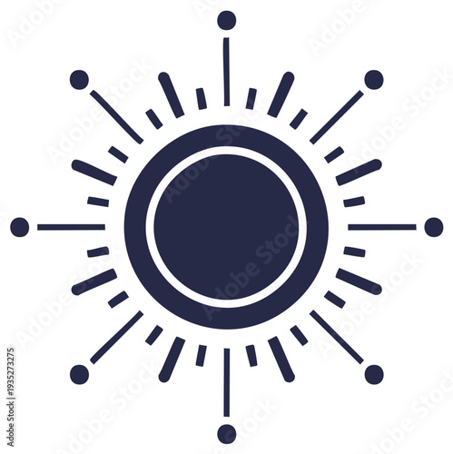 Sun Symbol Radiating Light Rays with Dots Silhouette Flat Vector Graphic