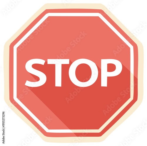 Red Octagon Stop Sign with White Letters Depicting Halt and Safety in a Cartoon Style, Alert Message