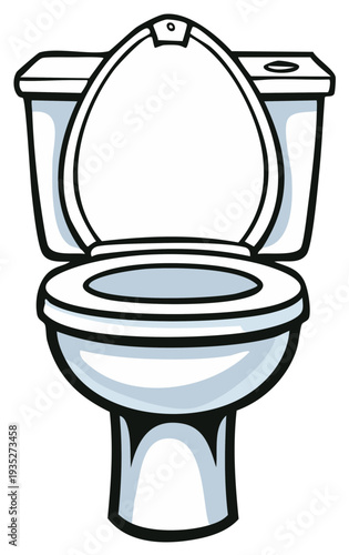 Cartoon illustration of a white toilet with the lid open