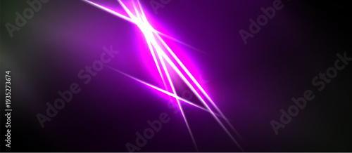 Bright purple light streaks radiate from central point against dark background. Intense energy, dynamic composition.