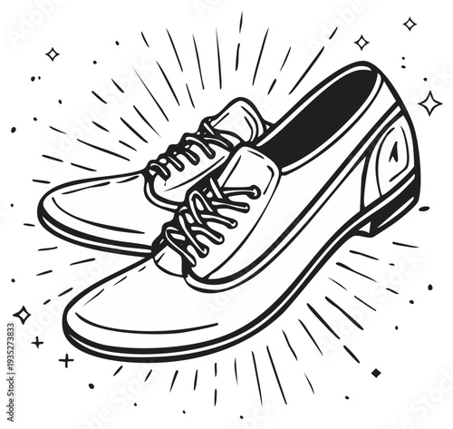 Stylish Leather Oxford Shoes Drawing with Radiating Lines and Sparkles