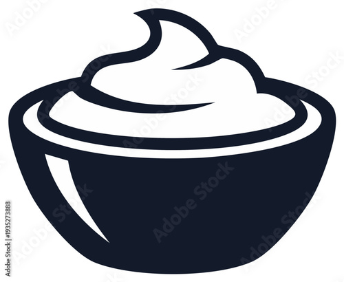 Creamy whipped topping in a dark bowl, simple food illustration.