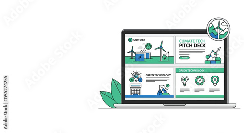 Startup Pitch Deck Presentation Laptop Illustration