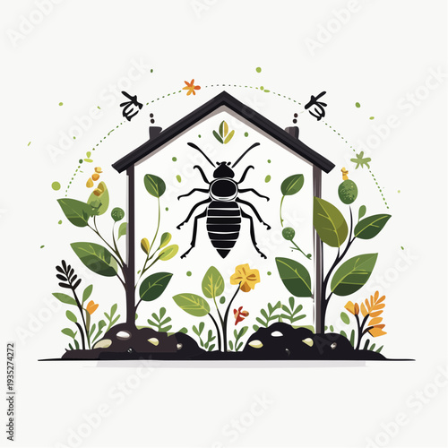 Protecting Your Home from Pests An Illustration of a Bug Infestation Inside a House Surrounded by Plants and Nature