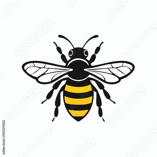 Illustration of a black and yellow striped bee with wings outstretched, symbolizing nature and hard work