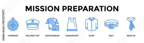 Mission Preparation Icon Set Collection Pack Banner Web Vector Illustration  Concept Containing Prepare Team Identity And Direction Before Mission Execution